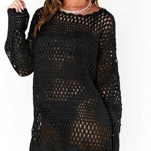 ANRABESS Black Crochet Swim Cover Up Swimsuit Knit Pullover Beach Dress